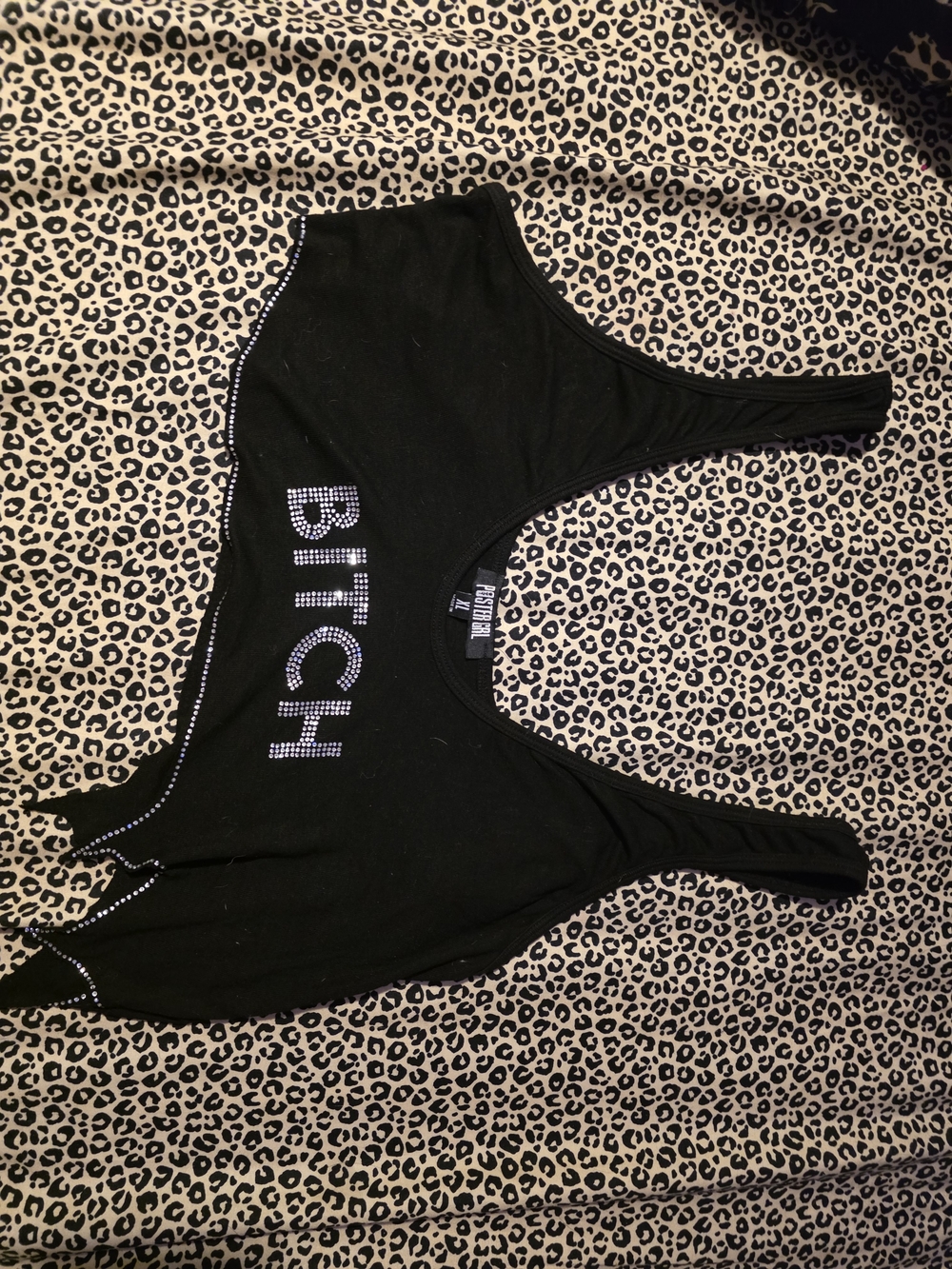 POSTER GIRL Black Rhinestone Lettering Crop Top